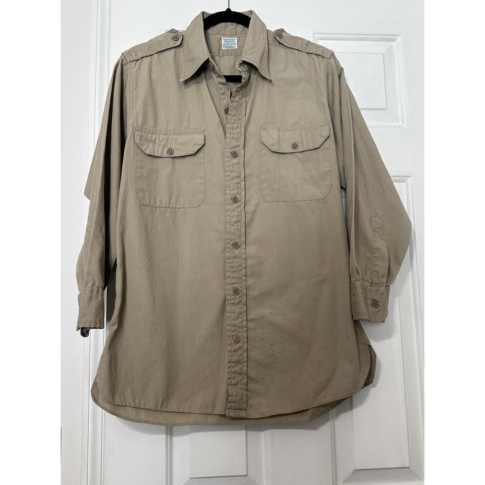 Vintage Button Up Army Style Utility Menswear‎ Work Shirt Khaki Burton Conqueror